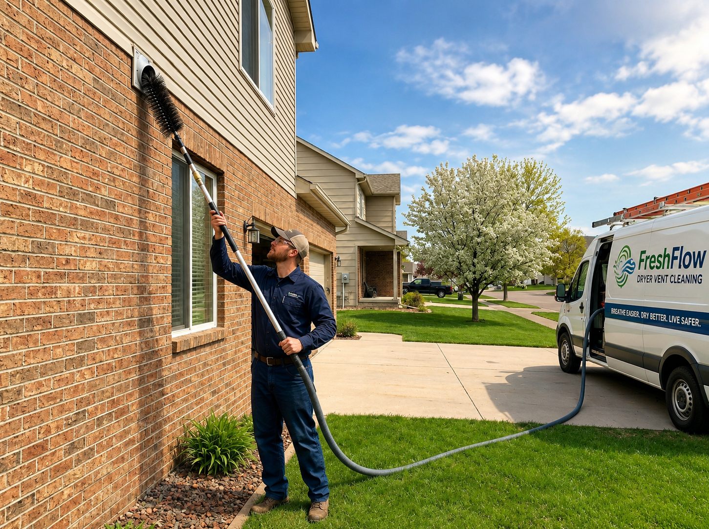 FreshFlow cleaning a dryer vent at a home in Lennox, SD